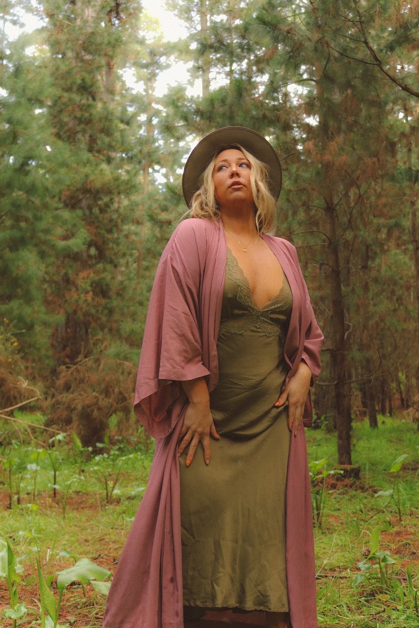 Thunder In Our Hearts Wide Sleeve Robe - Dusty Pink Rose