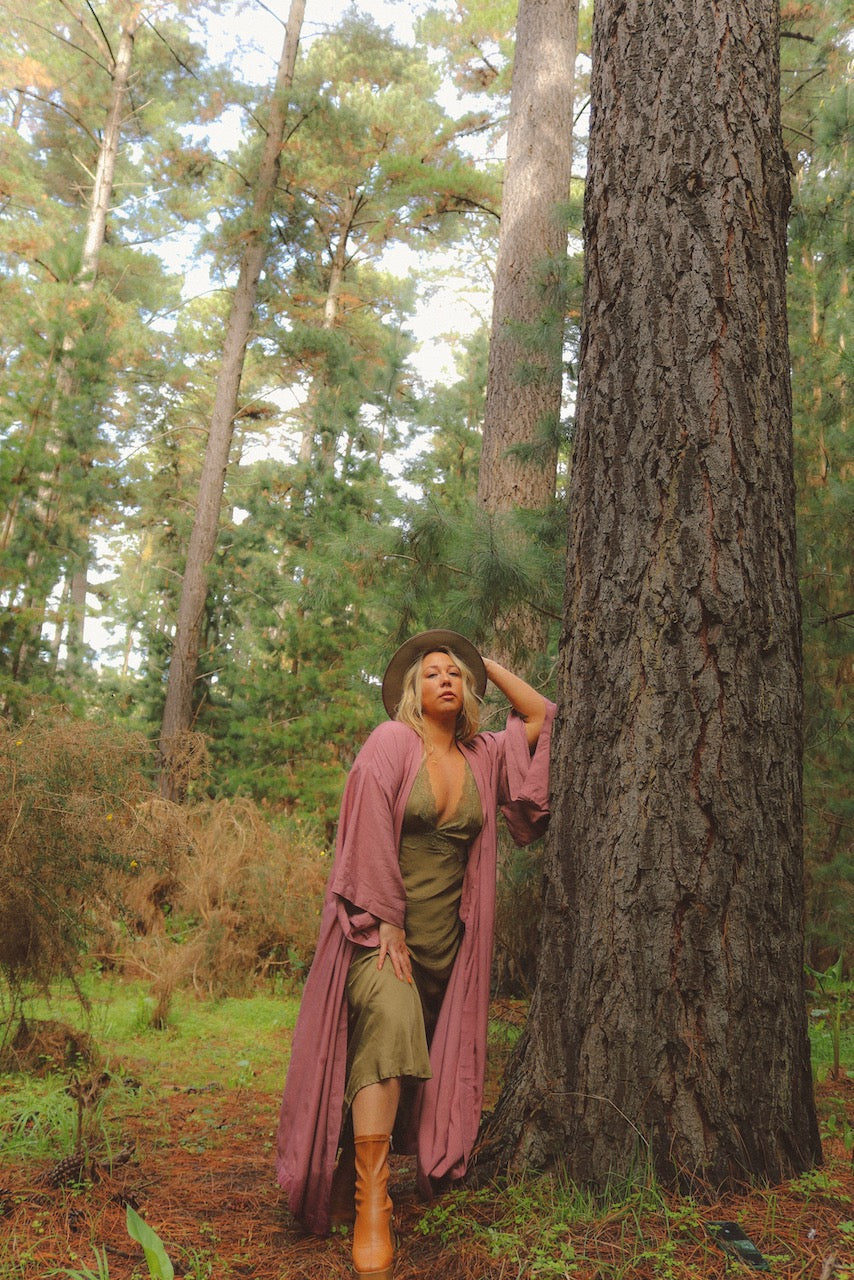 Thunder In Our Hearts Wide Sleeve Robe - Dusty Pink Rose
