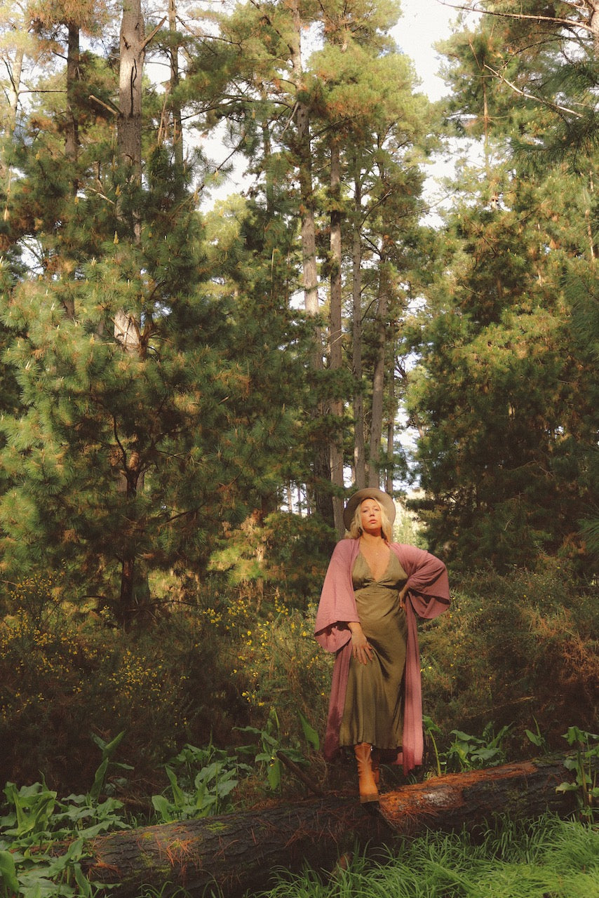 Thunder In Our Hearts Wide Sleeve Robe - Dusty Pink Rose